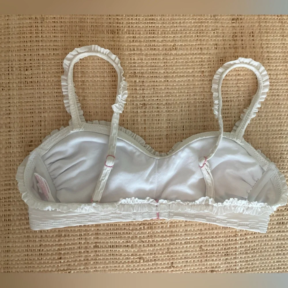 Stoney Clover White Bikini Top Textured Ruffle Swim Top Small